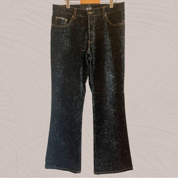 90s vintage black velvet jacquard mid rise bootcut pants - Picture 2 of 12